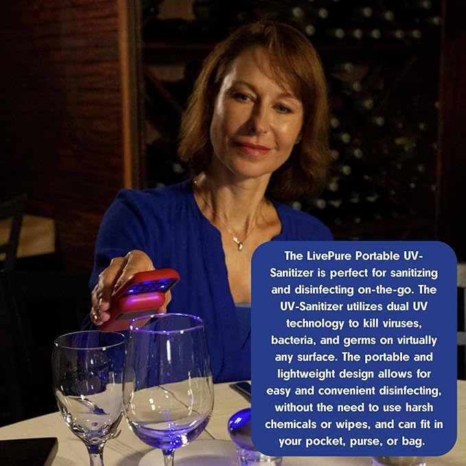 LivePure Handheld UV Light Sanitizer. Portable UV Light for Disinfecting Room Kitchen Car Bathroom Household Surfaces Cobalt Blue