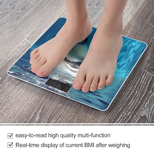 Swimming Penguin Bathroom Scale Large LCD Backlight Display Digital Scale Rounded Corners Body Scales Automatic Power On/Off Bathroom Scales for Home Bedrooms