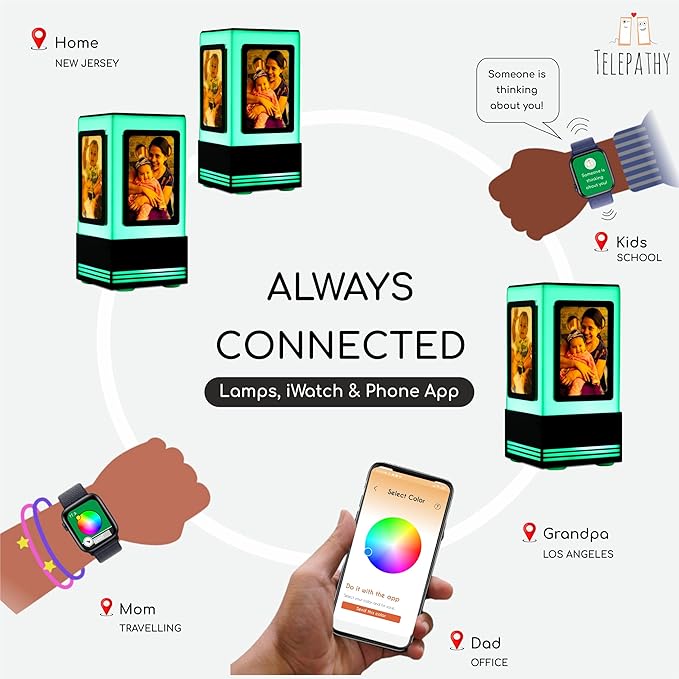 Telepathy® - Friendship Lamp® with 4 Insertable Photos - No Subscription Needed | Long Distance Wi-Fi Lights (Set of 3)
