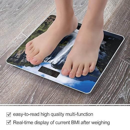 Beautiful Waterfall Digital Bathroom Scale for Body Weight Weighing Scale with Backlit LCD Display High Precision Measurements &amp Measures Weight Up to 180kg