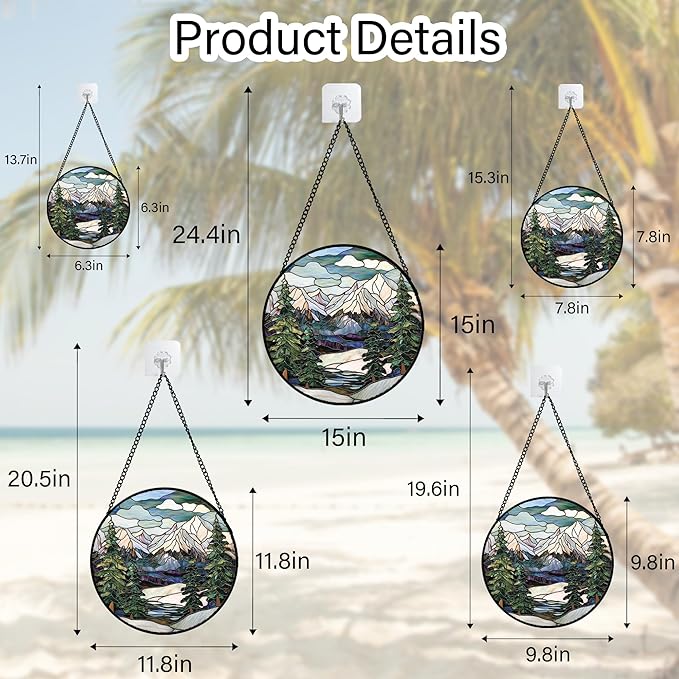 Stained Glass Window Hanging Green Trees Abstract Snow Mountain Suncatcher for Doors Window Home Landscape Sun Catchers Decor Mother's Day Birthday Gifts for Women Men Mom 9.8 in