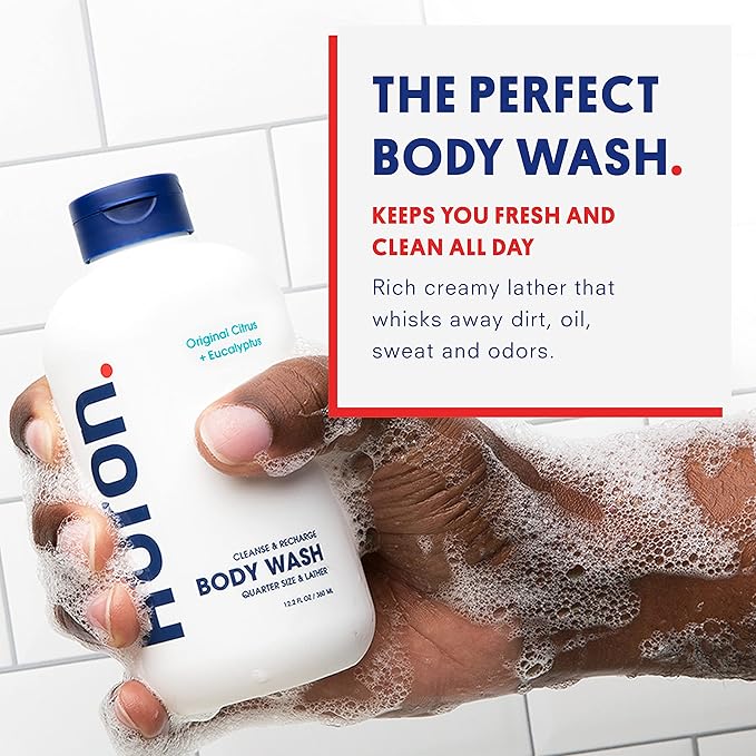 Huron Men’s Moisturizing Body Wash – Crisp &amp Invigorating Scent of Citrus Eucalyptus Mint &amp Aromatic Greens - Made With Coconut Oil Vitamin E &amp Witch Hazel – Vegan Cruelty-Free - 12.2
