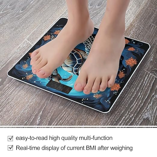 Sea Turtle Boho Style Scale for Body Weight Anti-Slip Digital Bathroom Scale Sturdy Toughened Glass Weighing Scales High Precision Safe Rounded Corners Smart Scales