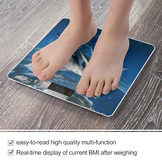 Cute Dolphins Bathroom Scale Weight Scale for Body WeightHighly Accurate Digital Weighing Machine Clear LED Display Digital Bathroom Body Scale 400lb/182kg