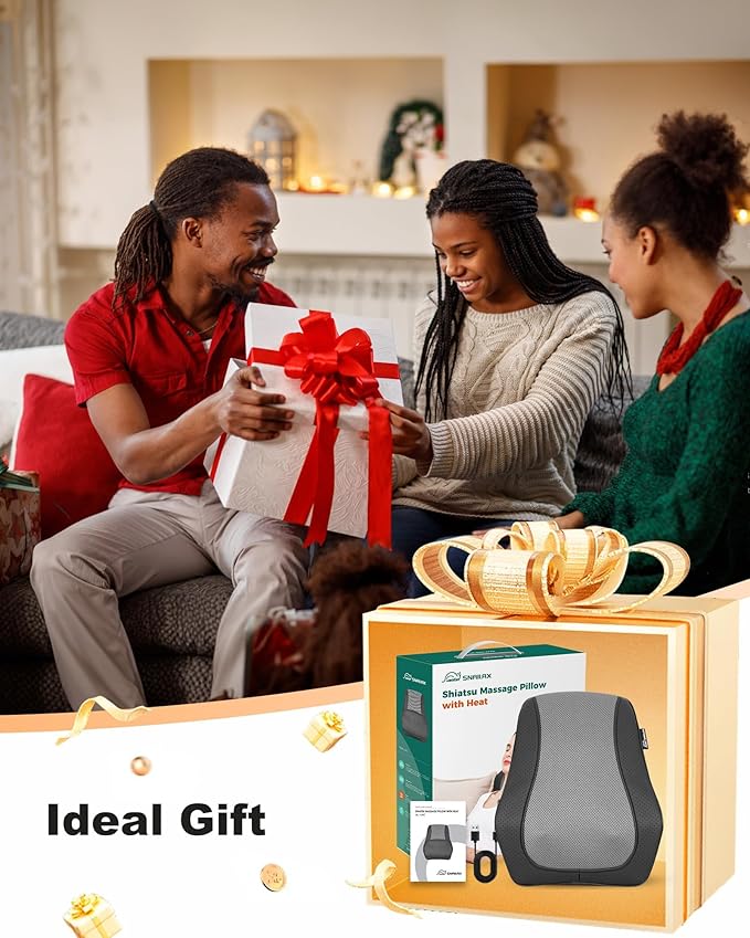 Snailax Shiatsu Back Massager with Heat Vibration Rechargeable Cordless Neck Back Massager for Pain Relief Deep Tissue 4D Deep Kneading Back Massage Pillow Gifts for Mom Dad-Home Office Use