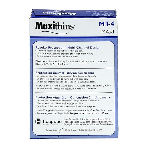 HOSPECO Maxithins Vended Sanitary Napkins #4 Maxi 250 Individually Boxed Napkins/carton