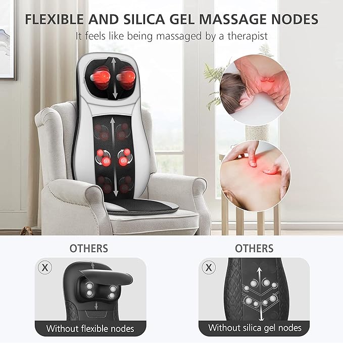 Snailax Neck and Back Massager with Heat Shiatsu Back Massager for Back Pain KneadingRolling Massage Seat CushionFull Body Massage Chair PadSeat Massager for ChairIdeal Gifts