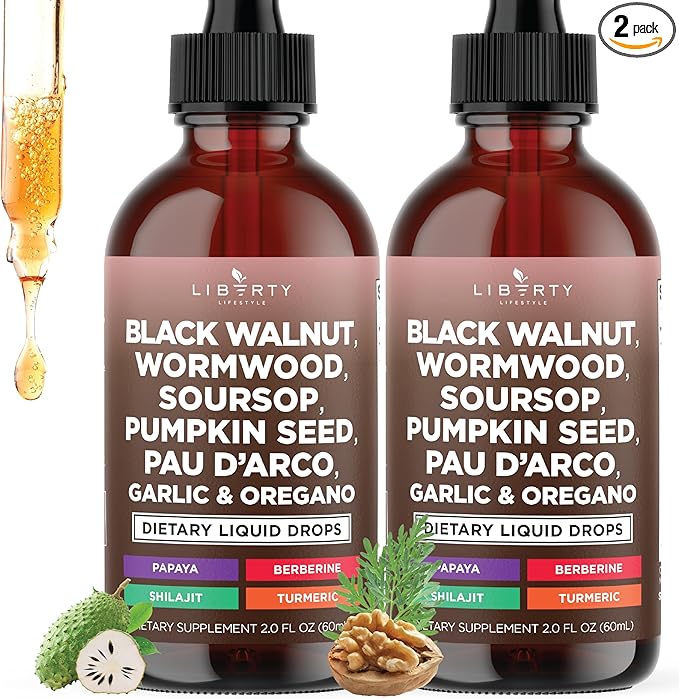Defend Wormwood Black Walnut Cleanse for Humans Drops Liquid Soursop Garlic Pumpkin Seed PAU D'Arco Oil of Oregano Turmeric Berberine Neem Extract Hull Bark Tincture - 4 OZ