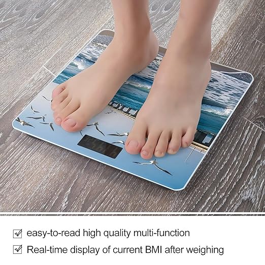 Wave Painting Bathroom Scale for Body Weight Bathroom Weighing Scales with Back Lit LED Display Sturdy Tempered Glass Body Weight Bathroom Scale 400lb Weighing