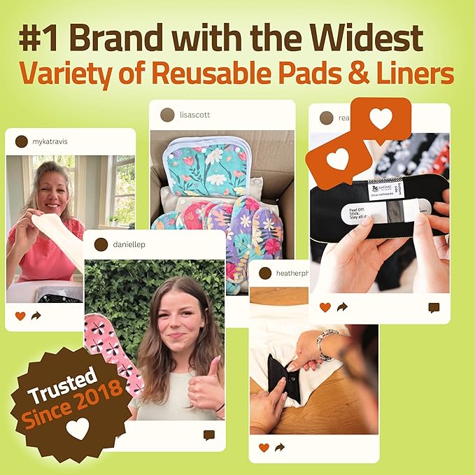 2-in-1 Wingless Reusable Panty Liners with Camel Concealer Toe (Thong 7 Pack) - Stay-Put Adhesive Strips – 100% Breathable Organic Cotton &amp High-Temp Washable Cloth - Secure All-Day Fit - Made in