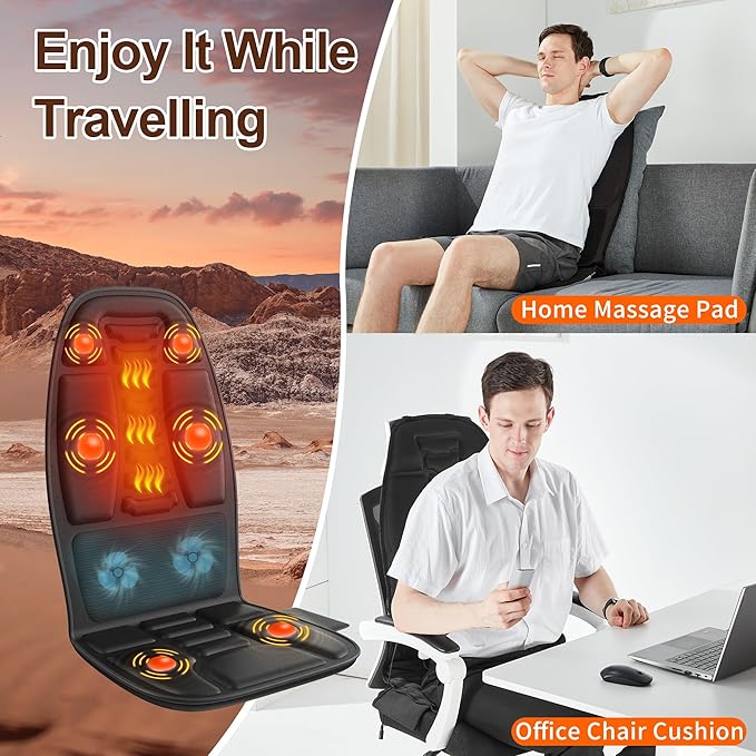 Full Body Massager Cushion with Heat - 8 Vibration Motor Deep Tissue Chair Pad Portable Back Massager for Office Home Use