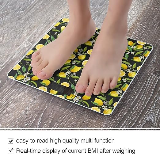 Leaves Lemon Flowers Floral Smart Square Scale with Digital Display for Bathroom Scale