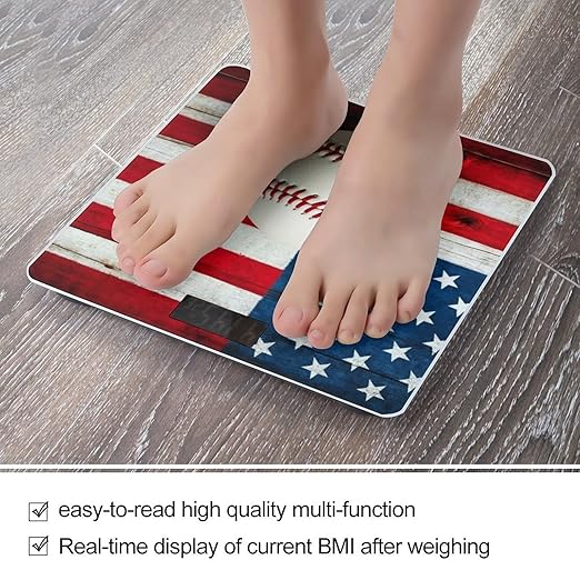 Digital Bathroom Weighing Scale Energy Saving Scale Smart Scale for Body Weight Baseball Rustic Wooden American Flag