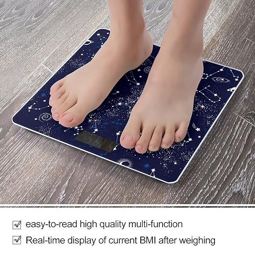Zodiac Constellation Galaxy Starry Night Stars Glow in The Dark Midnight Smart Square Scale with Digital Display for Bathroom Scale