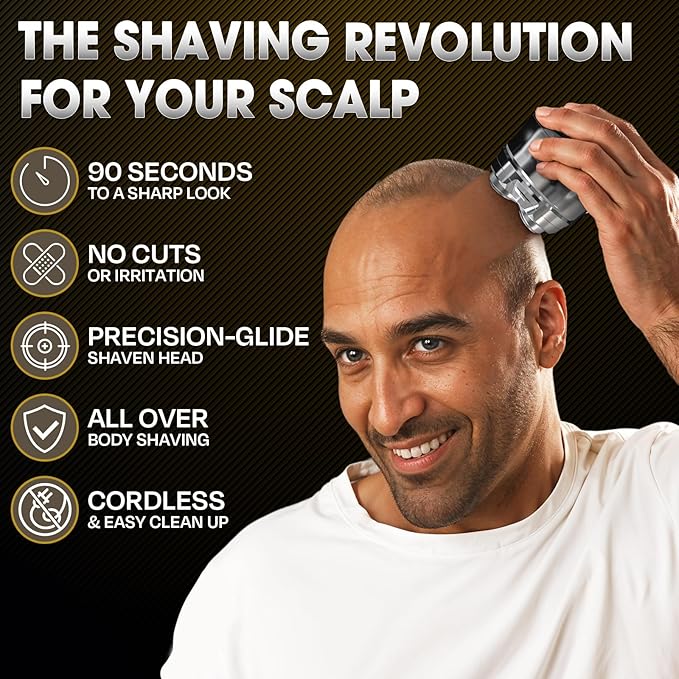 Head Shavers for Bald Men: Electric Rechargeble Rotary Head shaver - lPx7 Waterproof Quick Clean Razor for Bald Head for Home Travel Office Bath - Free Series Beard Trimmer for Mens Face Smooth