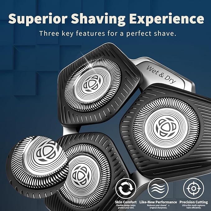 SH71/50 Replacement Shaving Heads Compatible with Phili*s Series S5000 (S5XXX) &amp S7000 (S7XXX) Shavers-Fits SH60/70 SH70/70 Models (Black-1pc)