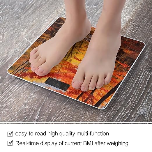 Fall Foliage Bathroom Scale for Body Weight LCD Display Digital Bathroom Scale Tempered Glass Bathroom Weight Scales Fashion Smart Scales for Home Bedroom 400 Lb