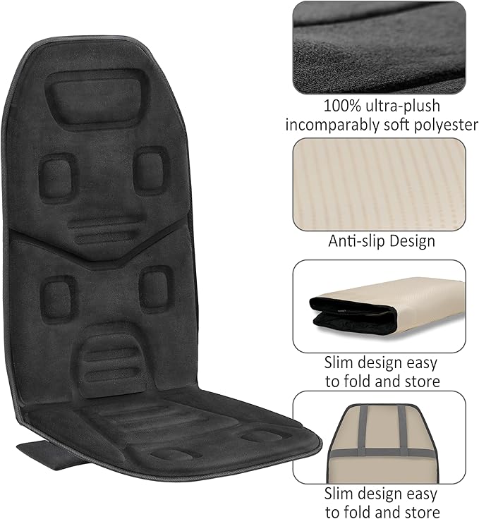 COMFIER Massage Seat Cushion with Heat - 10 Vibration Motors Back Massager for Chair （Vibration Massage Only Not Shiatsu/RollingMassage Chair Pad for Back Ideal Gifts for Men Women (Renew)
