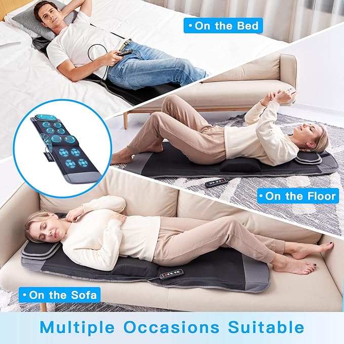 ZEBORA Full Body Massage Mat with Vibration Stretching and Pressure Massage Adjustable Pillow Height Bed Sofa Floor Home Office Massage Mat Relieve Pain for Neck Back Waist Legs Massage Pad