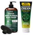 Antifungal Body Care Bundle – Tea Tree Oil Body Wash (16.9 oz) with Silicone Scrubber + Manuka Honey &amp Tea Tree Oil Cream (120ml) – Soothes Itchy Irritated Skin for Men &amp Women