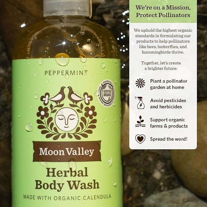 Herbal Body Wash Peppermint by Moon Valley All Natural Ingredients No Parabens Vegan Moisturizing Essential Oils Two Pack