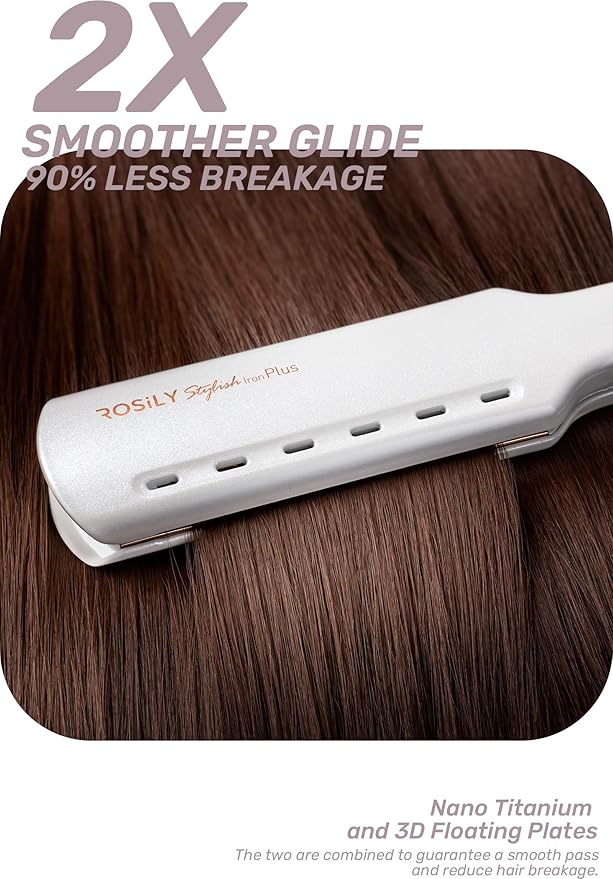 ROSILY Nano Titanium Flat Iron | 1.75 Inch Wide Hair Straightener Dual Voltage 100-240V Adjustable Temperature Suitable for All Hair Type Instant Heat Up