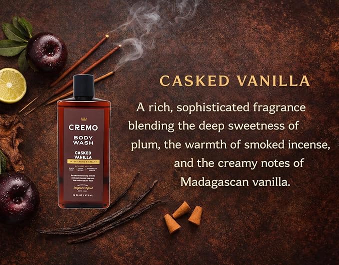Cremo Body Wash Men Notes of Black Plum Warm Incense and Madagascar Vanilla Rich-Lathering Casked Vanilla 16 Fl Oz (Pack of 2)