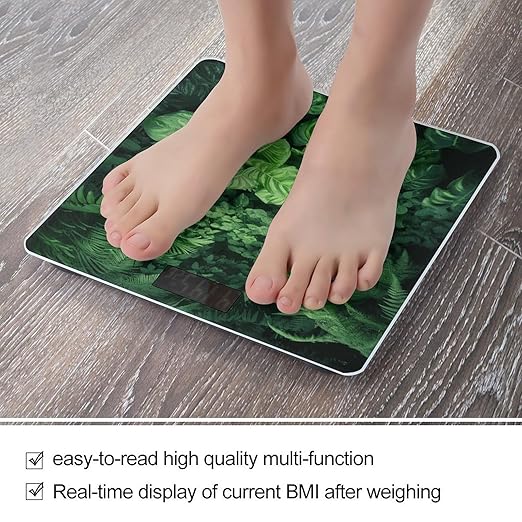 Densely Growing Green Plants Scale for Body Weight Anti-Slip Tempered Glass Digital Bathroom Scales Clear LCD Display Weighing Scale Safe Rounded Corners Smart Scales