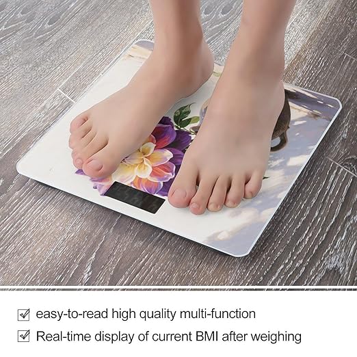 Colorful Flower Weight Scale Cute Bathroom Scale for Body Highly Accurate Digital Weighing Machine for People Compact LCD Display Scales with Sturdy Toughened Glass Scales