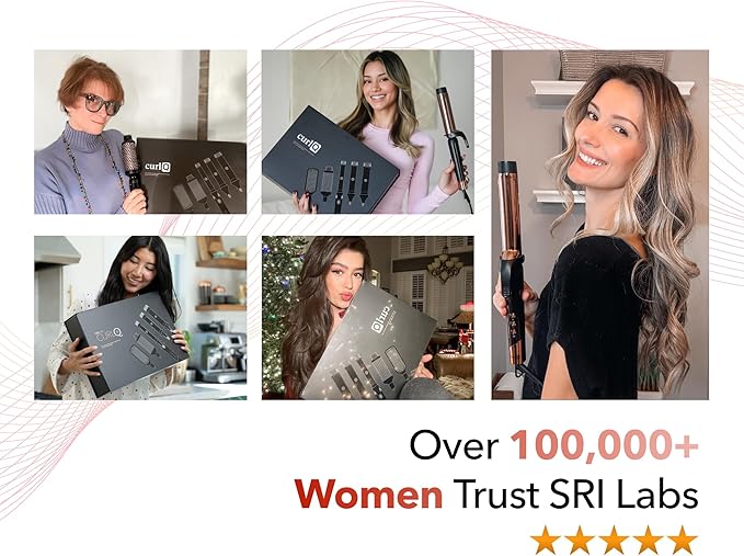 SRILabs CurlQ Extra Long Barrel 5-in-1 Curling Iron &amp Hair Styling Tool Set with Titanium Barrels Ceramic Paddle Brush Thermal Brush Fast Heat-Up &amp 12 Temperature Settings