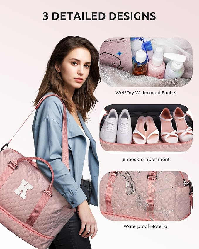 Birthday Gifts-for Women-Initial Duffle Bag with Shoe Compartment Personalized Weekender Bag Monogram Overnight Bag Letter Travel Bag with Makeup BagFriend Wife Birthday Gift (Letter C)