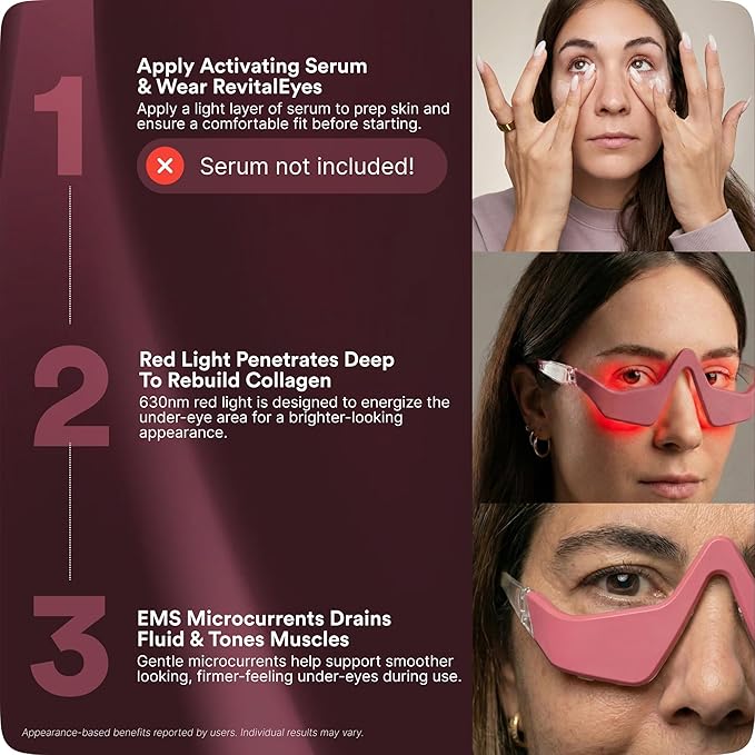 BOTANIQUE PARIS® RevitalEyes Under Eye Red Light Therapy [SUITABLE FOR ALL SKIN TYPES] - Light Therapy Device for Under Eye Bags Puffiness &amp Fine Lines - Skincare Tool for Women &amp Men (Bright