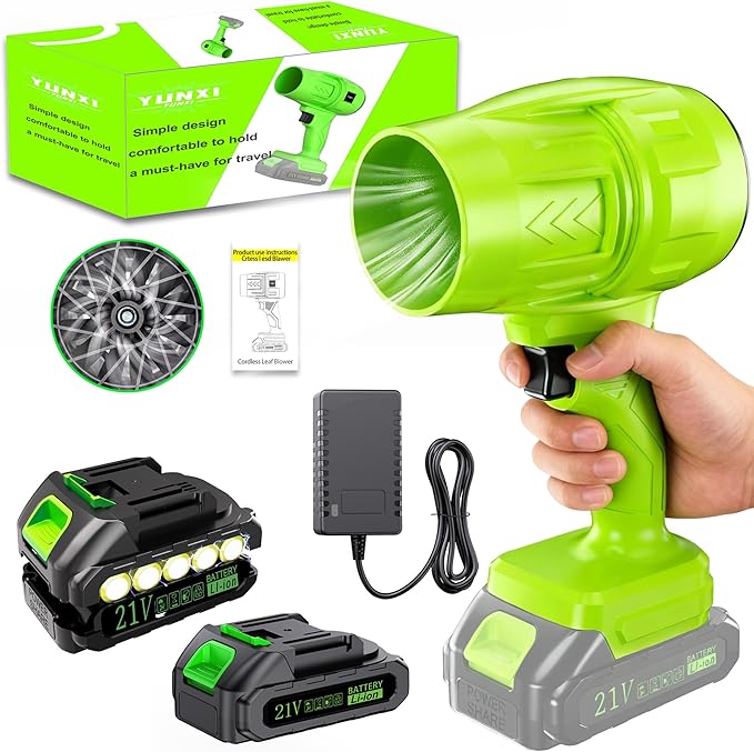 Cordless Blower Durable casing Adjustable Speed Portable Fast Charging Lithium Battery (Machine+Advanced Battery * 2+Accessories)