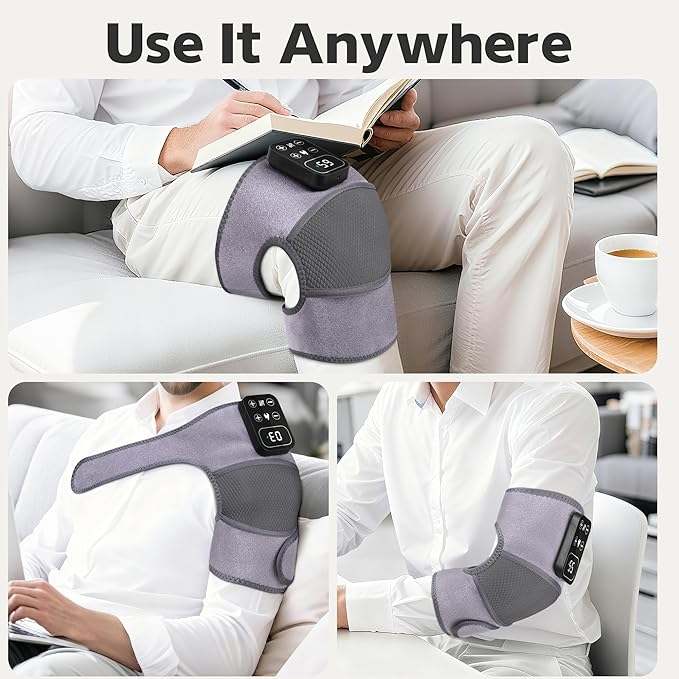 H&ampB Luxuries Heated Knee Massager 1 Pack – Cordless Knee Heating Pads with Vibration Massage Pain Relief Arthritis &amp Muscle Recovery