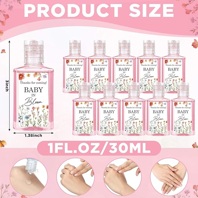 24 Pcs Wildflower Baby in Bloom Hand Sanitizer Flower Baby Shower Appreciation Gifts Thanks for Coming 1fl oz Travel Size Hand Sanitizer Bulk for Women Guests Party Favors
