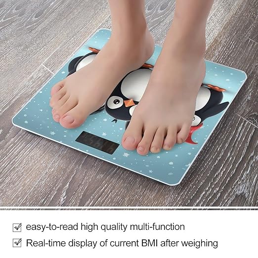 Cute Penguins5 Bathroom Scale Weight Scale for Body WeightHighly Accurate Digital Weighing Machine Clear LED Display Digital Bathroom Body Scale 400lb/182kg