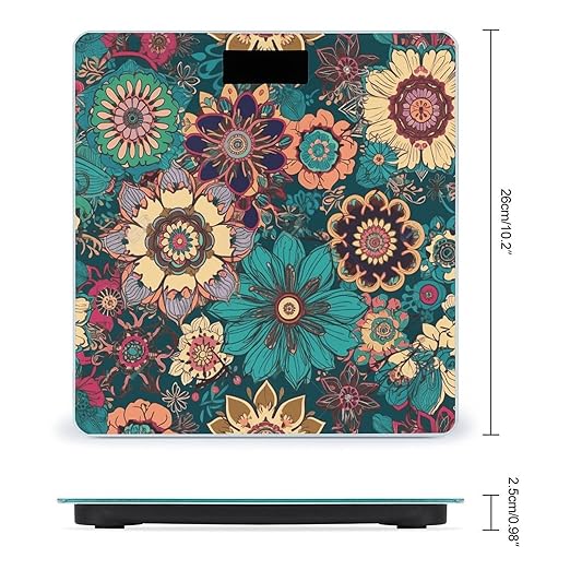 Bohemian Flower Bathroom Scale Automatic Power On/Off Body Scales LCD Backlight Display Square Digital Scale Rounded Corners Bathroom Scales for Home Bedrooms