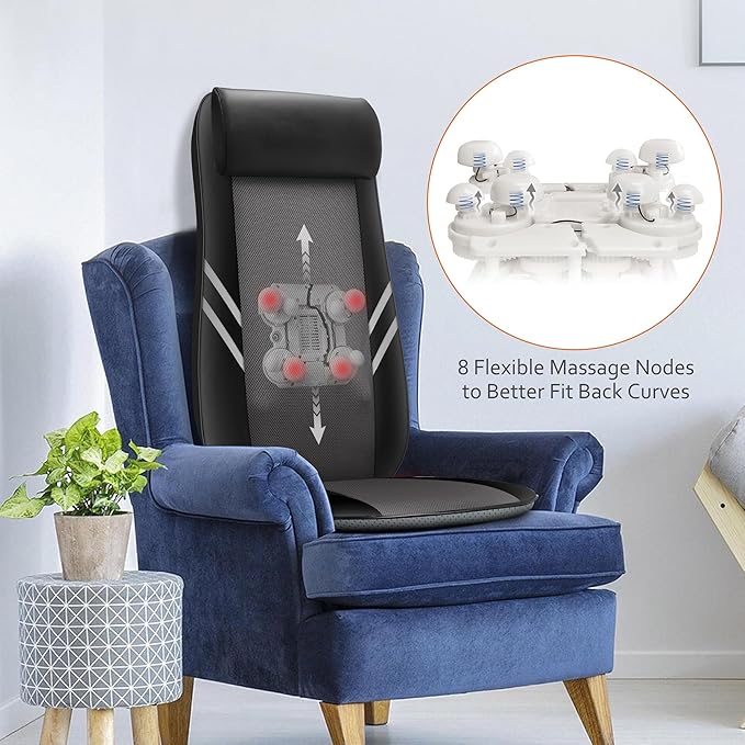 Snailax Back Massager with HeatShiatsu Massage Seat Cushion8 Flexible Nodes for Full Back Massage Chair PadChair Massager for OfficeGifts