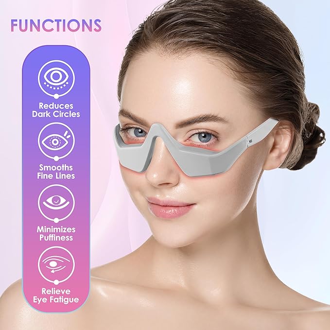 Under Eye Red Light Therapy Glasses Red Light Therapy Device Microcurrent Eye Massager Eye Beauty Glasses Eyes Bag Remover for Reduce Dark Circles and Wrinkles (Gray)