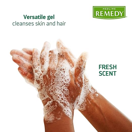 Medline Remedy Essentials Shampoo &amp Body Wash (128 oz) 4 Count Kiwi Mango Scent Full Body Gel Cleanser with Aloe Refill Size Sulfate Free For Men &amp Women Incontinence Care Bedside Clea