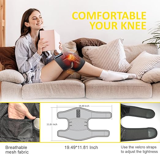 Graphene Heating Knee Pad with Vibration &amp Timer – USB Type-C Heated Knee Wrap with 3 Heat Levels &amp 2 Vibration Modes Adjustable Strap &amp Breathable Mesh for Relaxing Warmth and Comfort