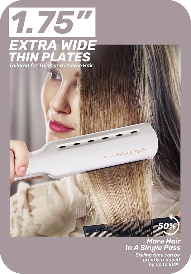 ROSILY Nano Titanium Flat Iron | 1.75 Inch Wide Hair Straightener Dual Voltage 100-240V Adjustable Temperature Suitable for All Hair Type Instant Heat Up
