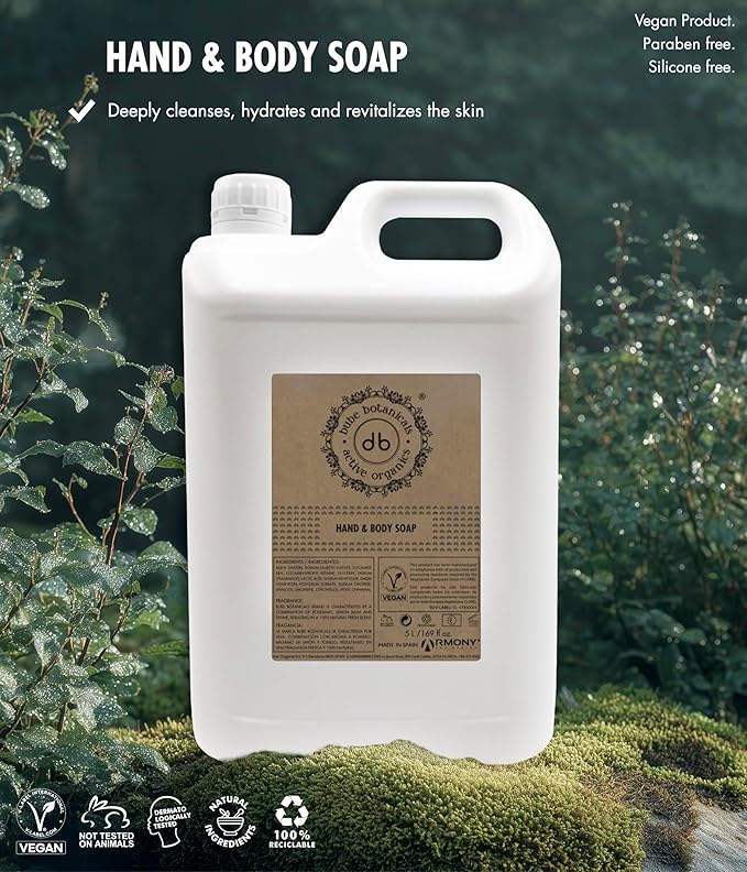 Hand and Body Soap Cleans And Moisturizes Fresh Scent of Rosemary Lemon and Thyme 100% Natural Certified Vegan Product Ideal For Homes and Hotels 5 l