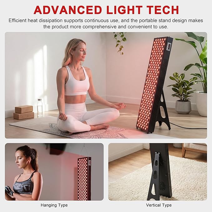 Elitzia 1000W Red Light Personal Tower Device Red &amp Near-Infrared 650nm &amp 850nm for Full Body Face Standing Salon SPA Home Use Pain Relief Skin Rejuvenation Muscle Recovery &amp Skin Vitality