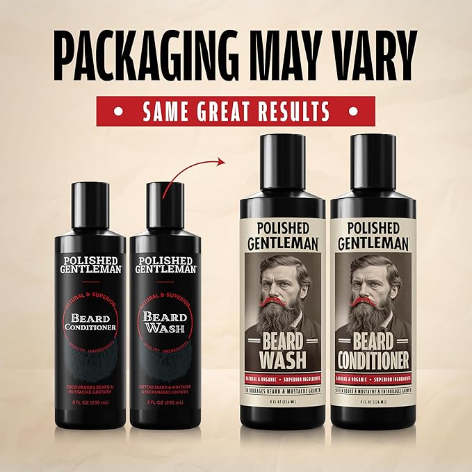 Polished Gentleman Beard Wash and Conditioner Set - Softens and Strengthens - Beard Shampoo with Growth Oil - Moisturizer &amp Beard Thickener - Tea Tree Unscented - Paraben-Free &amp Sulfate-Free (