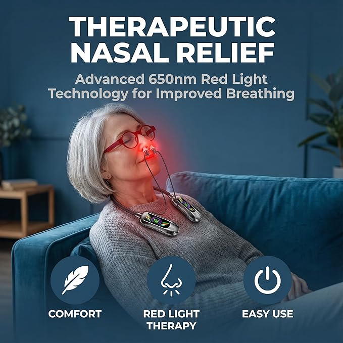 2-in-1 Red Light Therapy Device for Nose &amp Ears Canal Silicone Cover and Nasal Silicone Sleeve 2 in 1 Neck Hanging Earbuds Portable Wirless Light-Weight