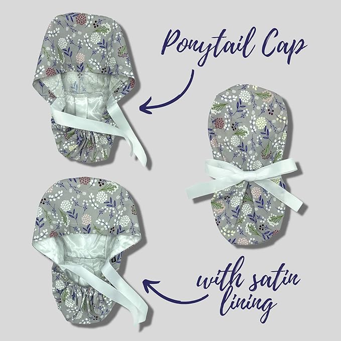 Just Peachy Ponytail Scrub Cap for Women Surgical Cap for Long Hair Satin Lining Optional