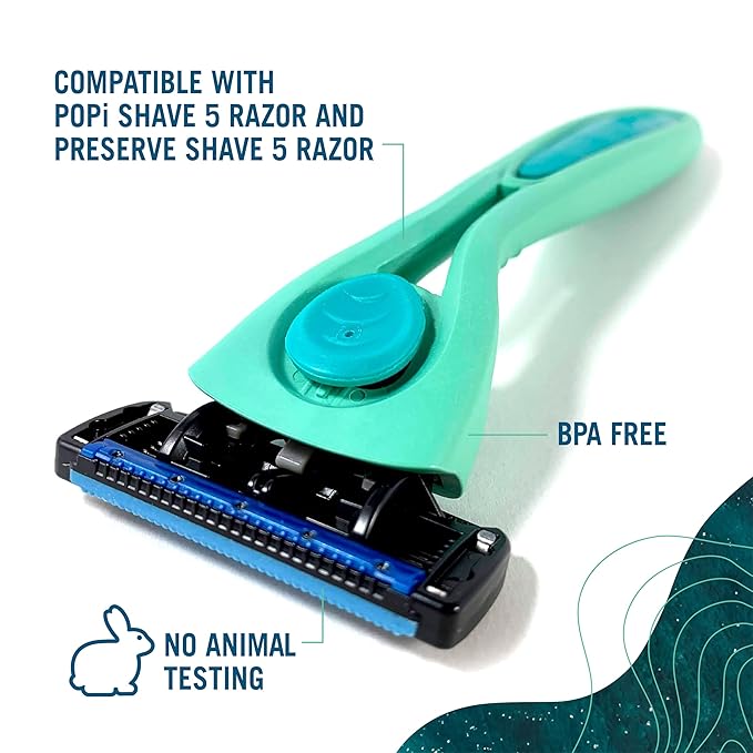 Preserve POPi Shave Razor Blades Refills - 5 Blade Razors for Men &amp Women - Ceramic Coated Shavers for Comfort with Aloe-Cocoa Butter Strip - Reusable Shaving Refill - 8 Pack