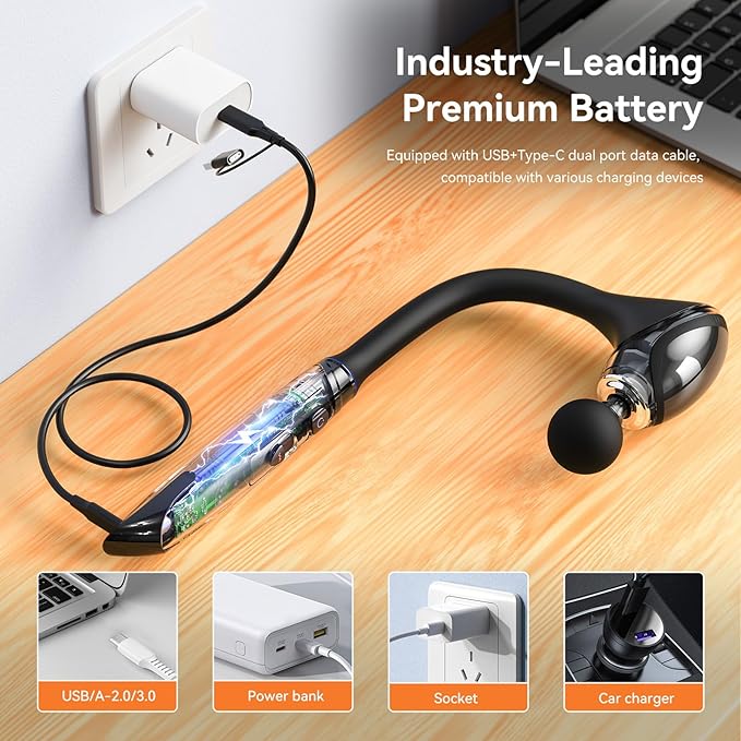 Massage Gun Pain Relief Deep Tissue Back and Neck Massager Removable handle Handheld Muscle Massage Gun for Back Shoulder ArmThigh Infinitely Adjustable Speed &amp 4 Silicone Replaceable Heads