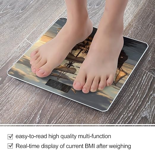 Fantasy Pirate Ship Bathroom Scale Large LCD Backlight Display Digital Scale Rounded Corners Body Scales Automatic Power On/Off Bathroom Scales for Home Bedrooms